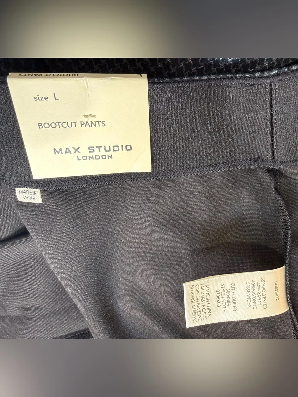 Max Studio London Bootcut Pants Gray Black Stretch Career Dress Pants Size L NWT